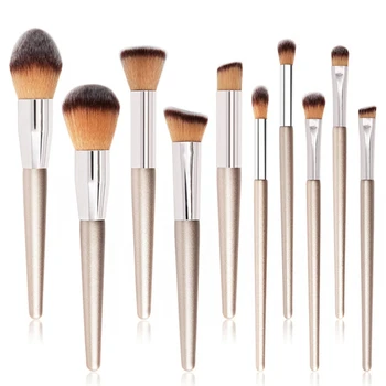 

10pcs Champagne Makeup Brushes Set Foundation Powder Blush Eyeshadow Concealer Lip Eye Make Up Brush Cosmetics For Make Up Tools