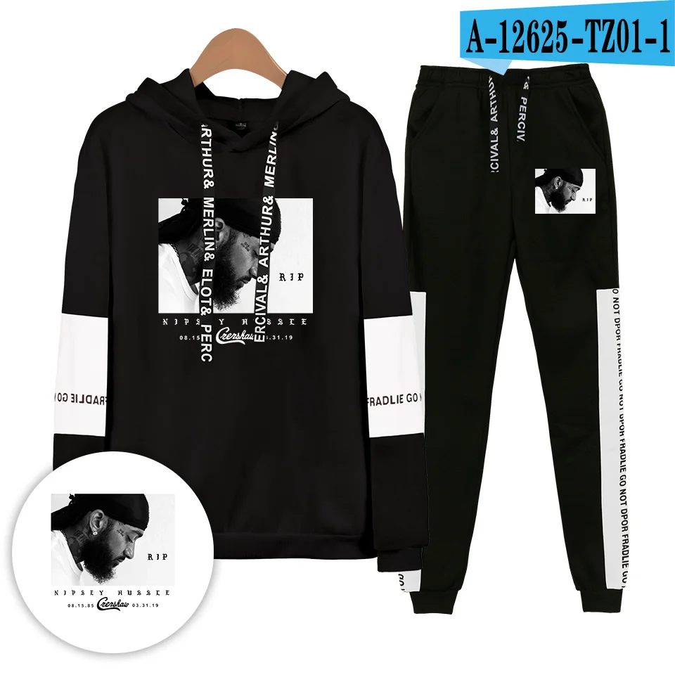 Nipsey hussle/толстовки высокого качества, толстовки и спортивные штаны, хлопковый комплект из двух предметов для мужчин и детей, спортивная одежда XXS-4XL - Цвет: Черный