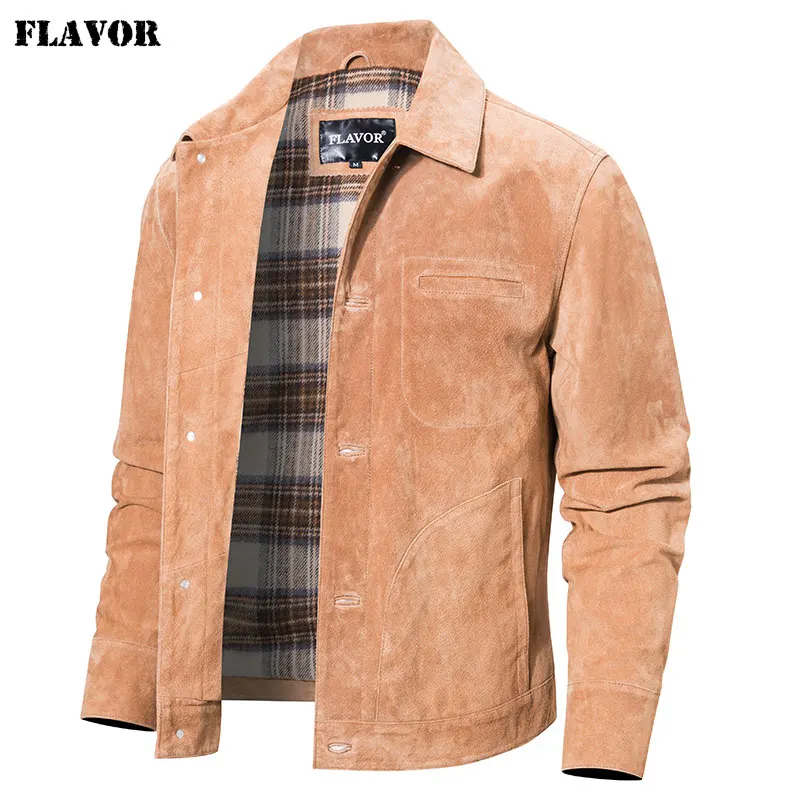 New Men's Genuine Leather Jacket Suede Real Pigskin Denim Coat for