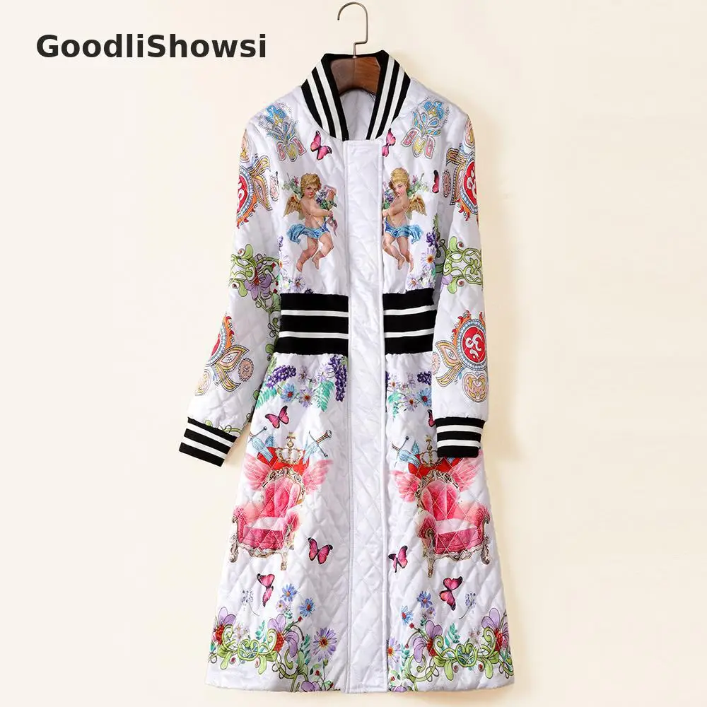 GoodliShowsi Зимние Модные женские стеганые куртки, шикарный принт, стоячий воротник, куртки для холодной погоды, приталенные парки, пальто для женщин - Цвет: Белый