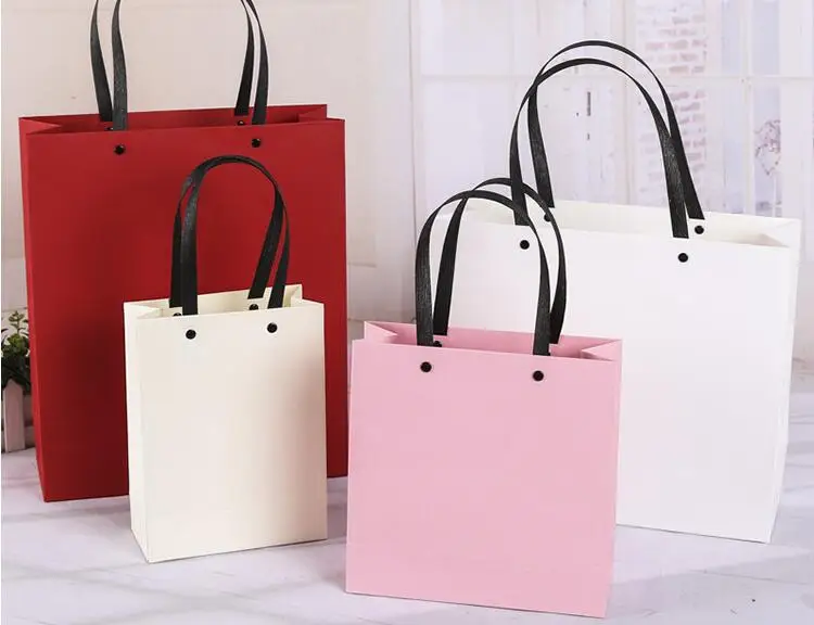 100pcs Custom logo shopping bags gift bags pink bags High quality paper tote bags samll paper bags print logo