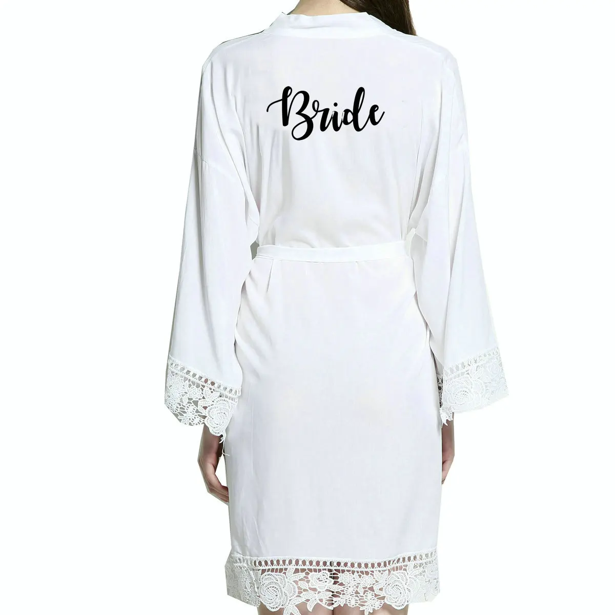 YUXINBRIDAL Бургундия невесты халаты хлопок кимоно халаты с кружевной отделкой женский свадебный Халат короткий пояс - Цвет: white bride