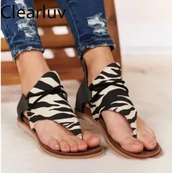 

Selling Women Sandals Plus size Clip Toe Snakeskin Leopard Vintage Flat sandals Fashion Beach Shoes Women Casual Lace up Ladies