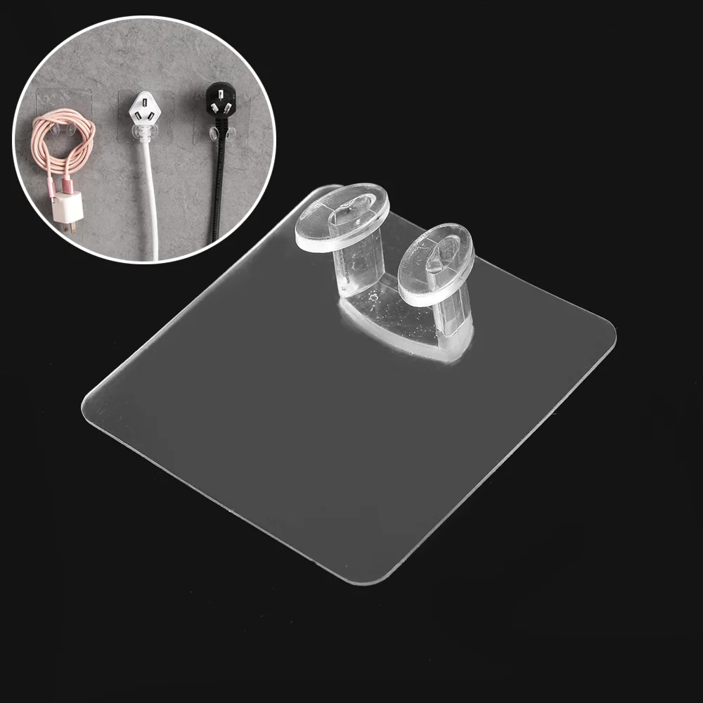 

2PC Plastic Transparent Power Storage Hanger Plug Hook Powerful Adhesive Wire Cable Bracket Socket Holder Household Supply