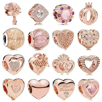 

PDB ZZ 05 100% Silver 925 jewelry original 1:1 exquisite, romantic logo heart-shaped crown sparkling Charm Bead gift