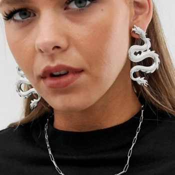 

Punk Dragon Stud Earrings For Women 2020 Original Metal Fiery Dragon Statement Long Earrings Jewelry Femme Bijoux