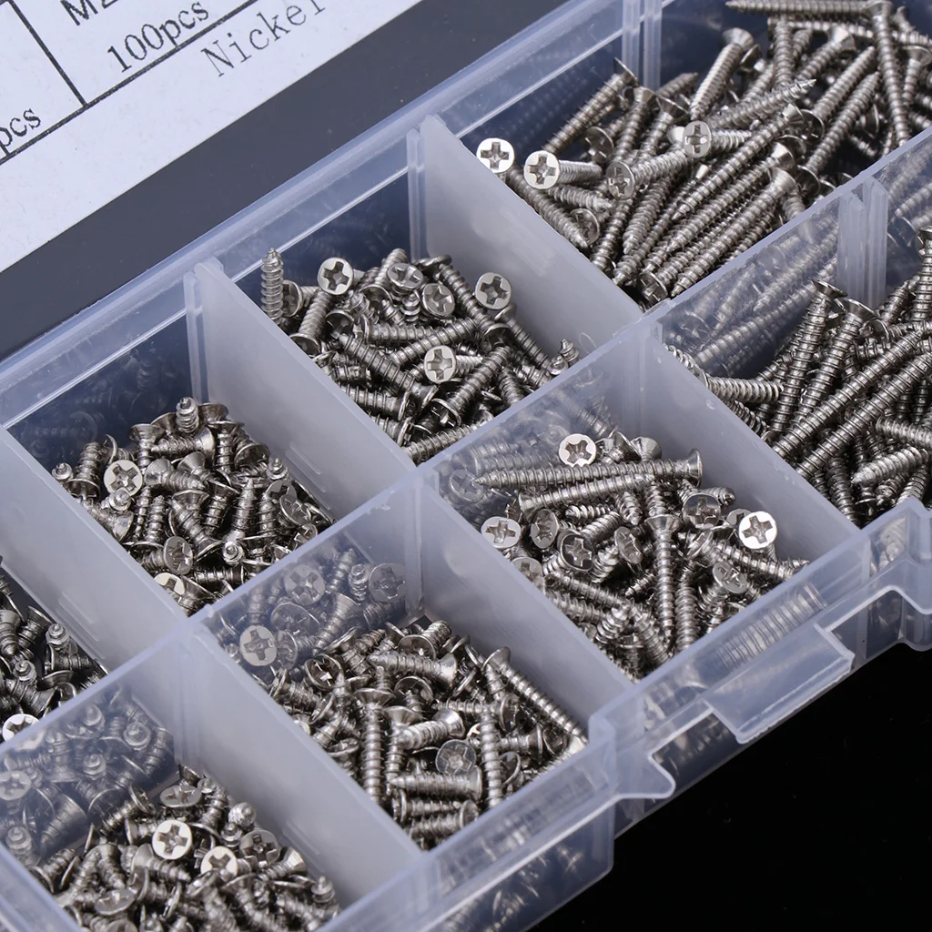 800Pcs M2 Assorted Cross Phillips Pan Head Self Tapping Screws Set With Box