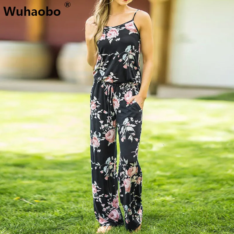 Женский комбинезон Wuhaobo свободный пляжный с цветочным принтом на шнурках 2020|female