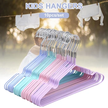 

10pcs Children Clothes Hanger Clothes Drying Rack Non-Slip Metal Hangers For Baby Clothes Thin Notched Grooves Hangers
