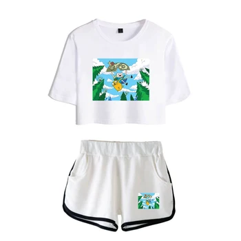 

Adventure Time Two Piece Sets Short Sleeve Crop Top+Shorts 2019 Exclusive Hot Sale Casual Streetwear Sexy Women's sets