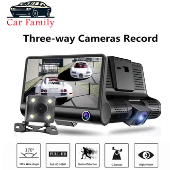 

Dashcam Full HD 1080P 4.0 Inch IPS Screen 3 Way Lens Car DVR Night Vision G-sensor With Rear View Camera Auto Registrator DVR