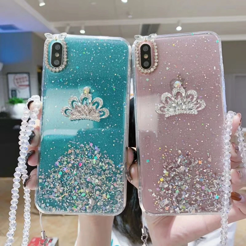 

Bling Glitter DIY diamond Crown For huawei P10 P20 P30 P10Plus p20pro p30p TPU Capa crystal Strape Clear Phone case Funds Coque