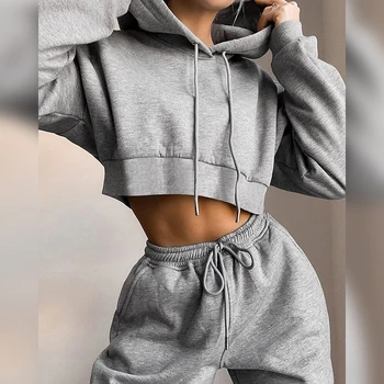 

Casual Activity Fitness Woman's Clother Autumn Winter Hooded Sweater Harem Pants Tracksuit Simple Sport Street 2piece Set