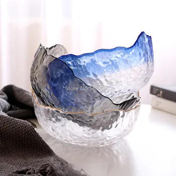 

8inch 20cm Creative Irregular Phnom Penh Hammer Mesh Salad Bowl Household Fruits and Vegetables Medium Large Glass Salad Bowl
