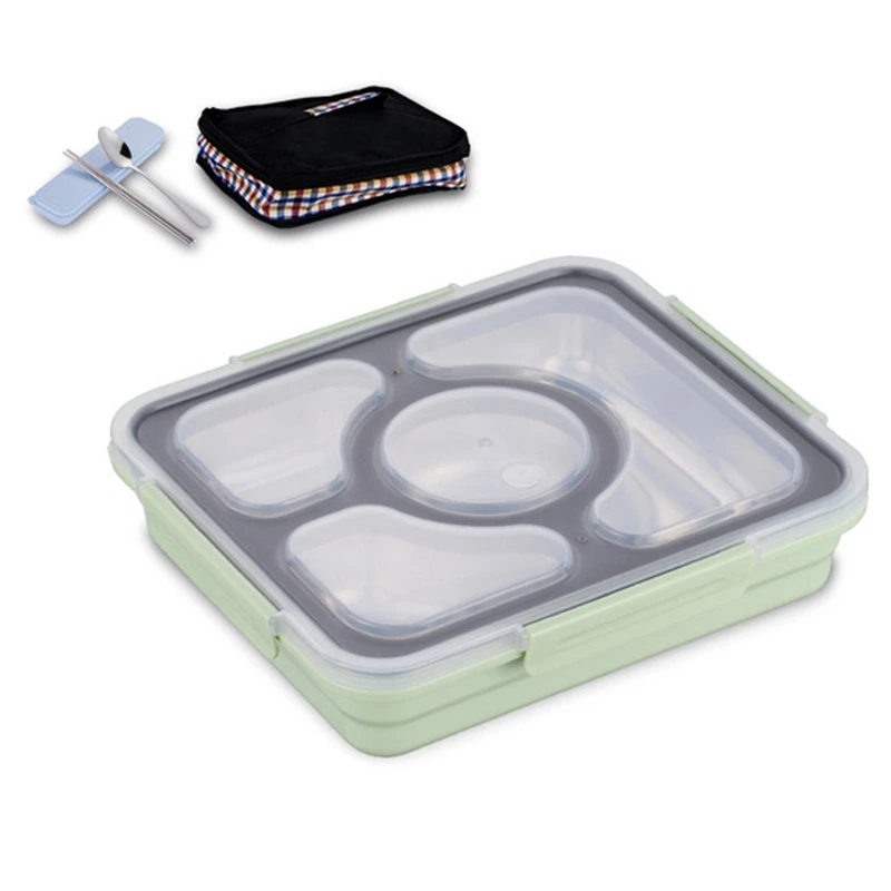 Green 26cm Ланч-бокс, набор, термо-бокс Bento box с столовыми приборами, экологически чистый контейнер для еды, отдельные отсеки, герметичная еда не смешивается - Цвет: Green 26cm
