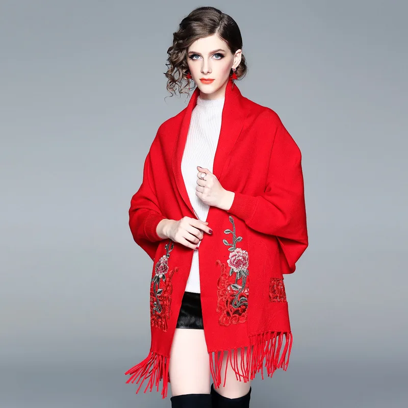 

NAQIT2020 New Embroidered Tassel Scarf Shawl Knit Jacket Half-open Collar Scarf Temperament Women