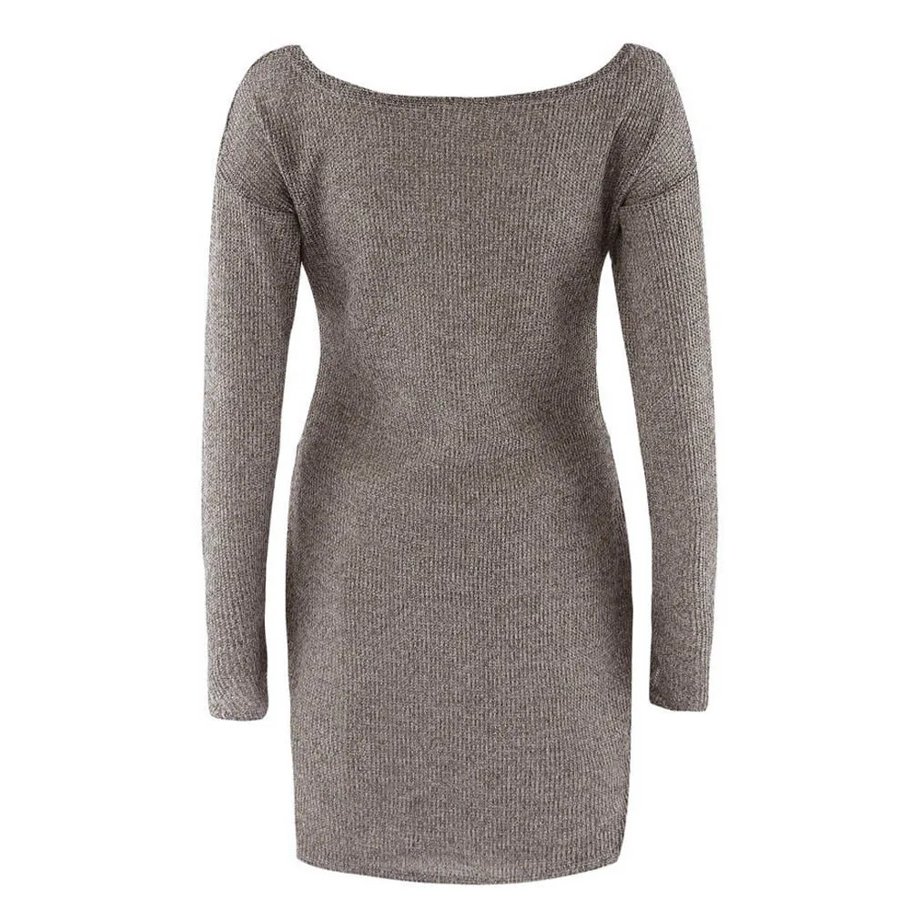 Женский сексуальный свитер с v-образным вырезом, Женский Повседневный однотонный пуловер с длинным рукавом, женский осенний зимний вязаный джемпер, свитера, пальто, платье#826