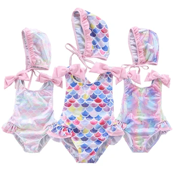 

New Arrival! Swimsuit Girl Baby Toddler Girl Clothes One Piece Children Swimsuit Mermaid Swimsuits with Hat Girls Bathing Suits