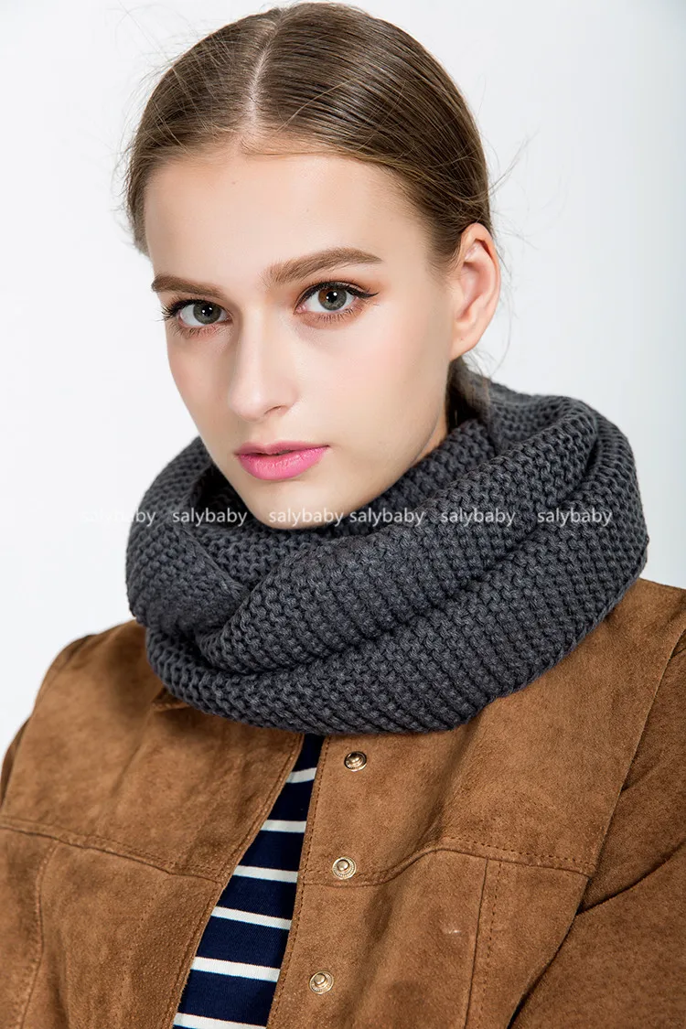 Высокое качество вязаный шерстяной шарф женский зимний однотонный Теплый круглый шейный платок шарф Женский Повседневный кашемировый шарф с кольцом