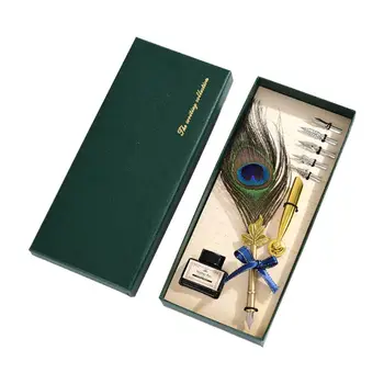 

Vintage Calligraphy Quill Peacock Feather Dip Fountain Pens Writing Ink Nibs Art