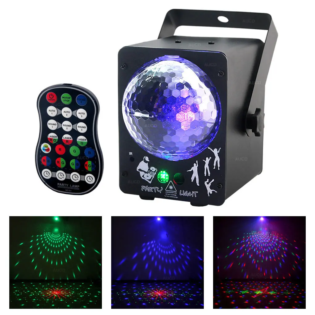 AUCD мини пульт дистанционного 30 Gobos RG проектор лазерные огни микс RGB светодиодный диско хрустальный шар Рождественский DJ домашний для сцена на вечеринках и шоу освещение WQ33