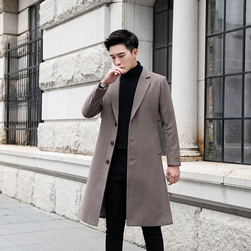Мужской Тренч, зима, деловой Повседневный Тренч, Мужская Корейская версия, приталенное мужское длинное пальто, мягкое черное пальто для мужчин