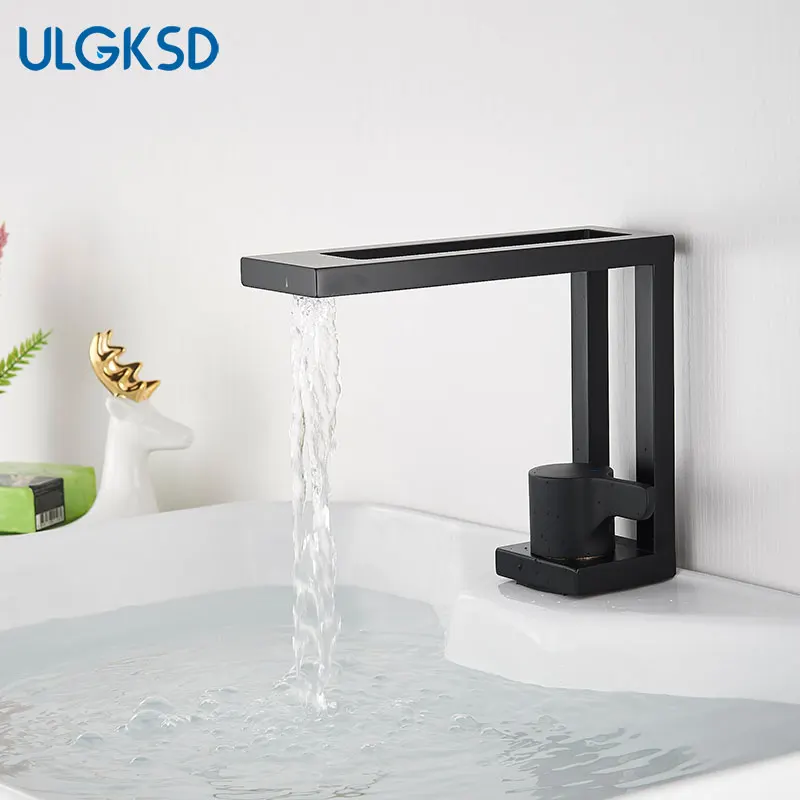 

ULGKSD Matte Black Basin Faucets Hot Cold Water Mixer Tap Single Handle Mixer Tap Faucet Brushed Gold Bathroom Water Crane Tap