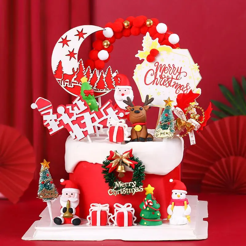 2021 Merry Christmas Cake Topper Birthday Cakes Santa Claus Cupcake Topper Merry Christmas Decor New Year Gift Natal Noel 2021