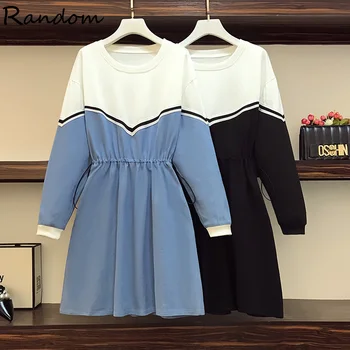 

2020 Autumn Winter Plus Size L-5XL Demin Patchwork Sport Dress Fashion Casual Loose Clothes Women Run Bandage Dresses Big Cloth