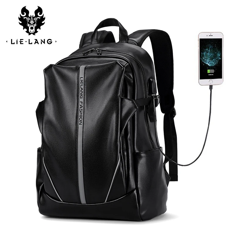 Мужской кожаный рюкзак LIELANG дорожный водонепроницаемый для ноутбука с USB