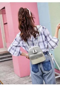 

2020 New Backpack Women's Korean Colorblock Backpack Simple Backpack Pu Bag Women