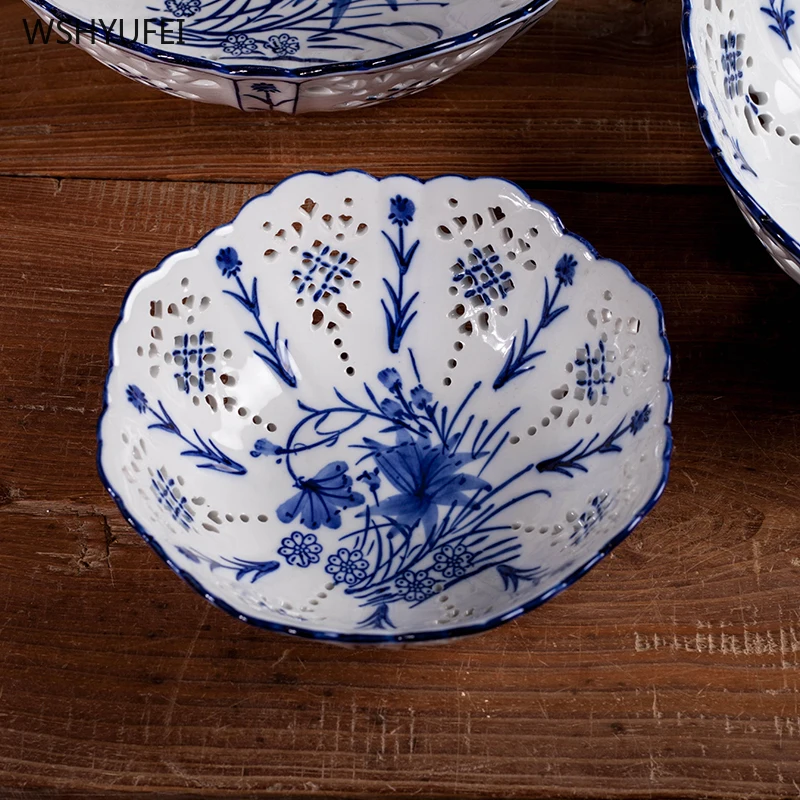 Голубое и белое фарфоровое блюдо для фруктов творческий Китайский стиль домашняя гостиная журнальный столик декоративная керамика сушеные фрукты горшок