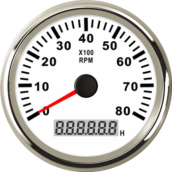 

8000 RPM Tachometer 85mm Boat Tachometer Car Marine Tacho Meter Gauge with Hourmeter 12V/24V toerenteller(white one)