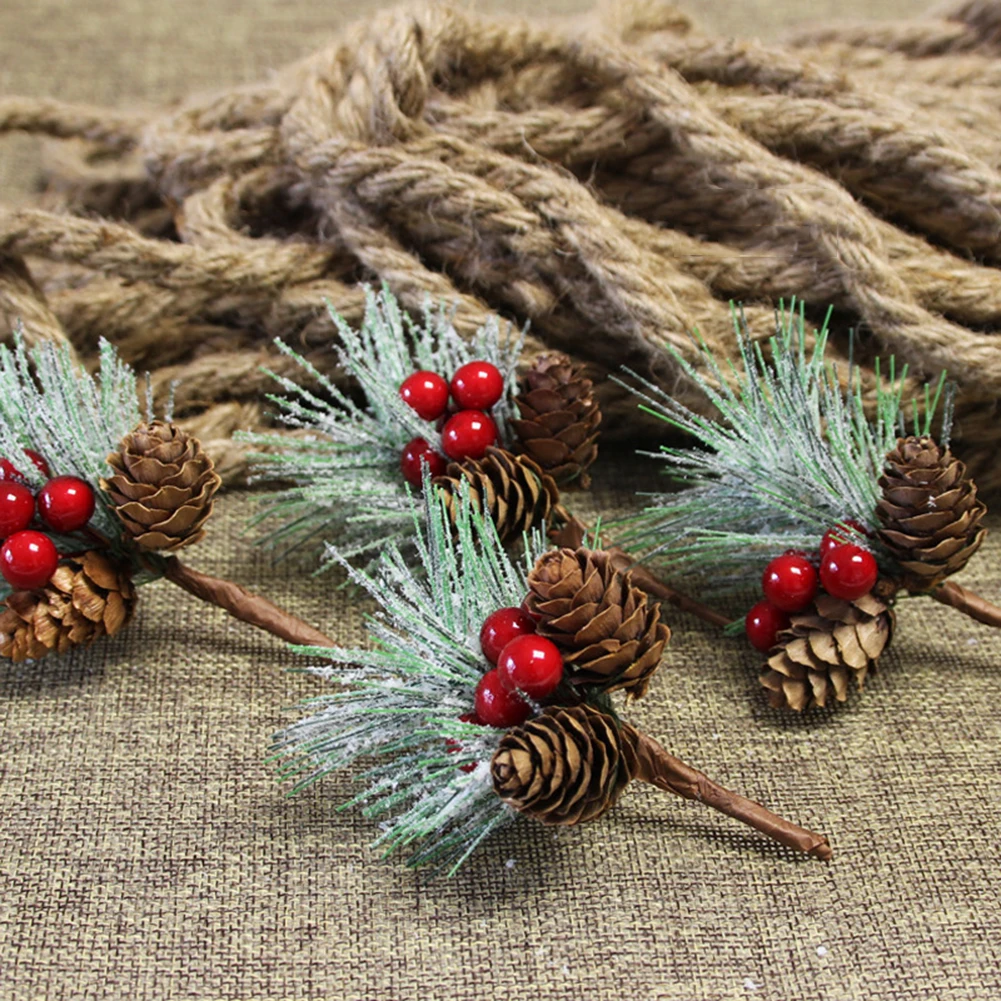 DIY Искусственные сосновые палочки, рождественские красные ягоды, стебли для дома, украшения для рождественской елки, украшения для праздника, вечеринки, фестиваля, комнаты
