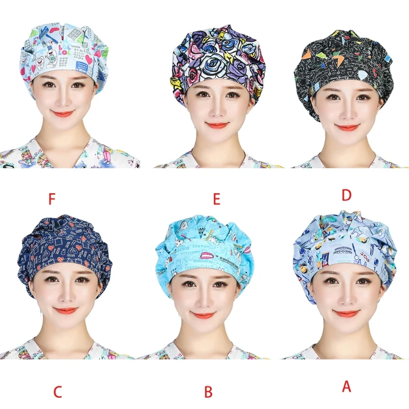 

Unisex Adjustable Working Scrub Cap with Sweatband Cartoon Teeth Bouffant Hat 649C