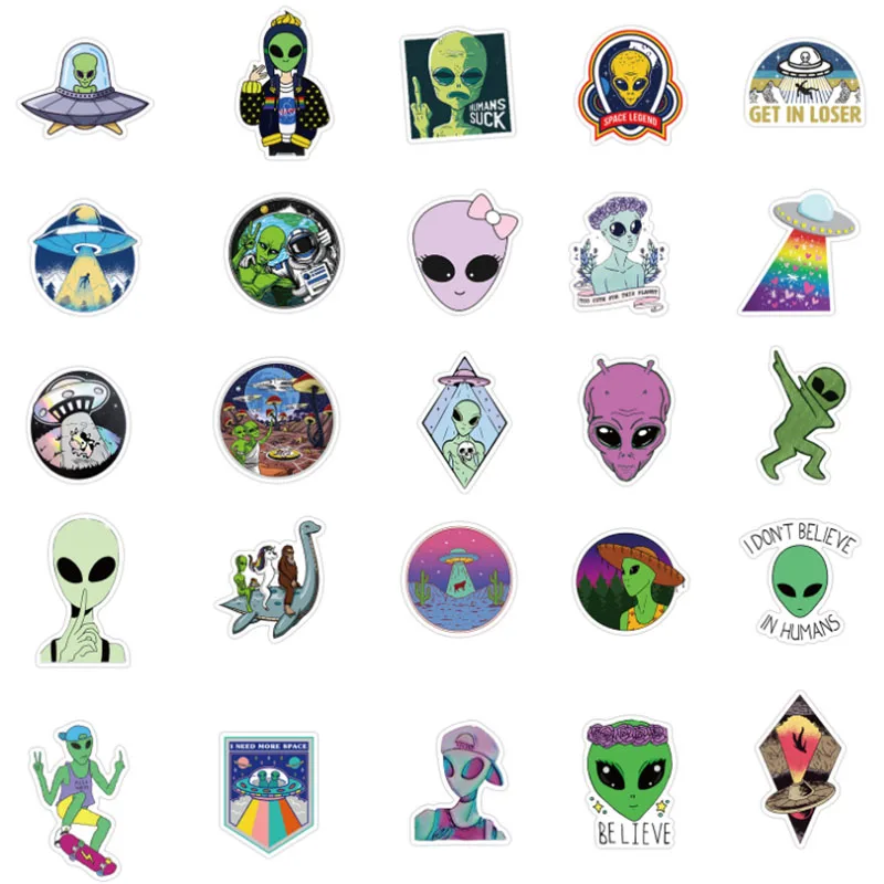 10/30/50pcs  Alien E.t Ufo  Graffiti Waterproof Skateboard Travel Suitcase Phone Laptop Luggage Stickers Diy  Kids Girl Toys