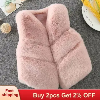 

Baby Girl Winter 2-6 Year Old Clothes Artificial Fur Vest Coats Warm Waistcoat Kid Vest Jacket Princess Outerwear Kids for girls