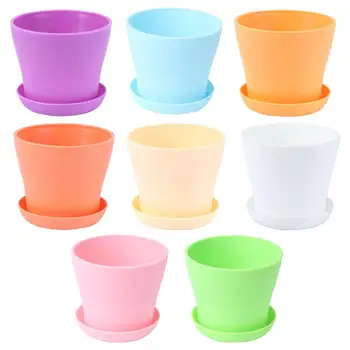 

8Pcs Plastic Planter Pots with Tray Durable Gardening Flowerpot Bonsai Container for Garden Balcony Flowers Succulents Planting