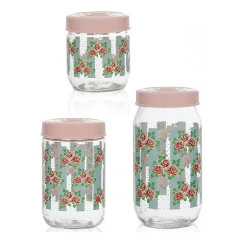 

Jar Glass 3 PCs Pattern Set Pink