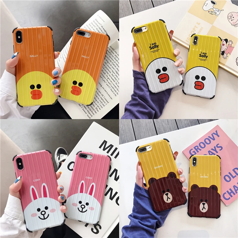 

Suitcase luggage Cartoon friend sally cony brown phone case for iphone 6 7 8 plus X XR XS MAX bear Travel Bag Anti knock Cover