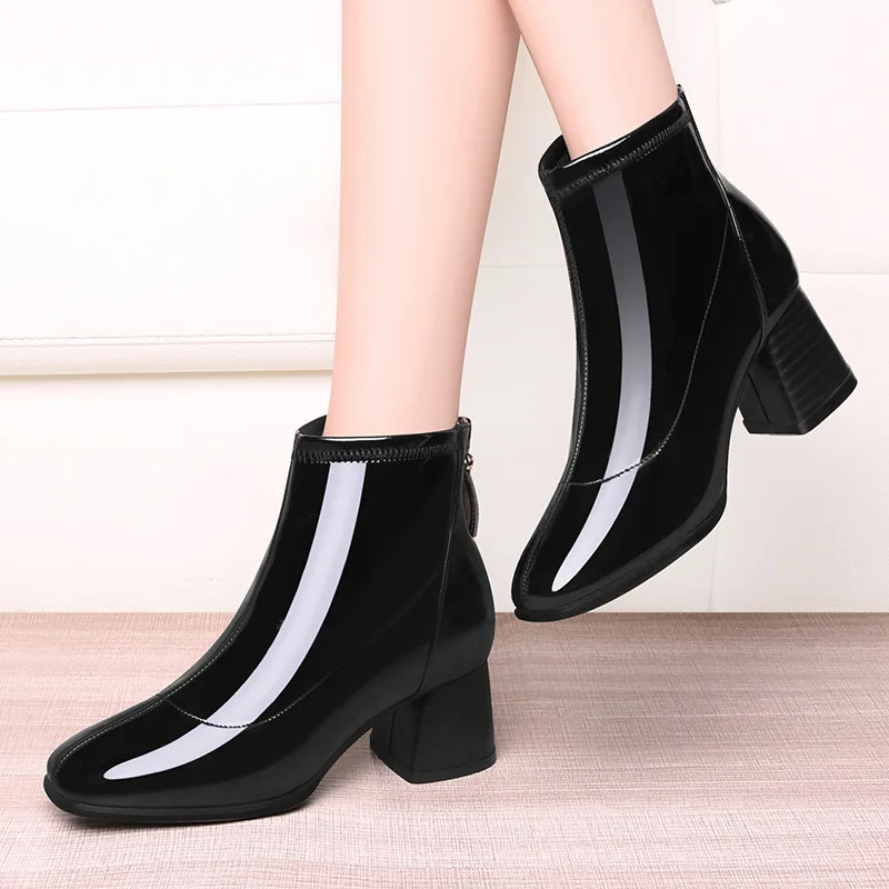 

Boots Women's Autumn & Winter 2019 New Style Square Head Patent Leather Short Boots Women's Martin Boots British Style WOMEN'S S