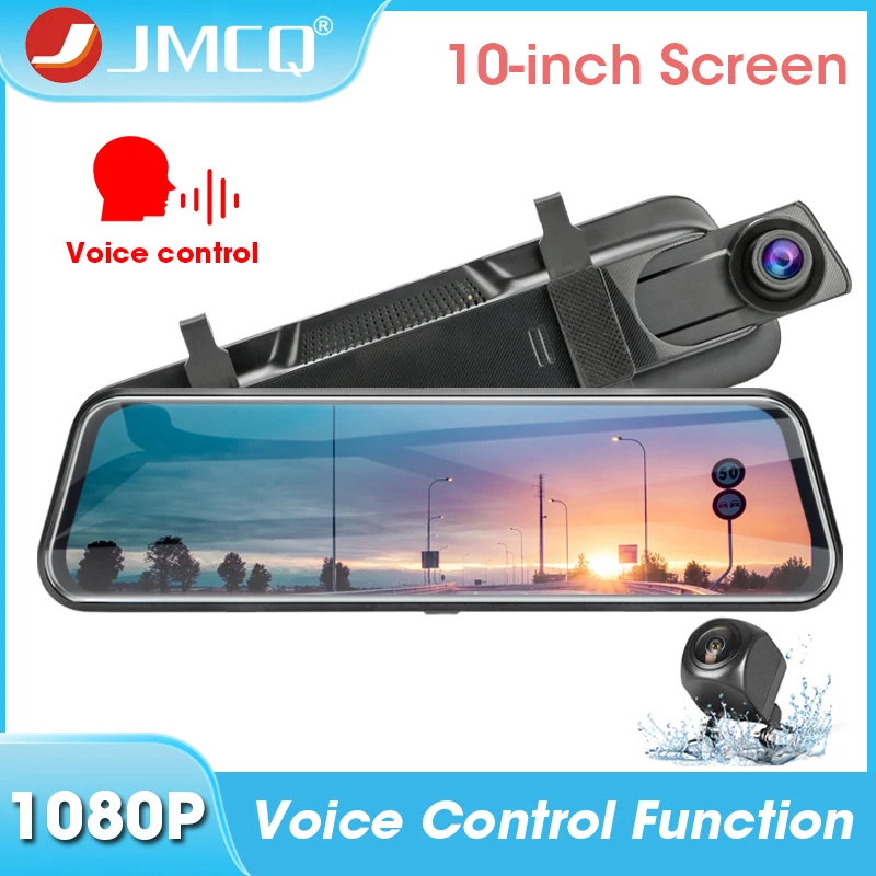 

Jmcq 10 "car DVR dash cam touch screen 1080 p rear view camera voice control cycle recording motion detection with backup camera