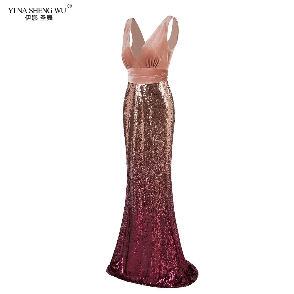 Pink Robe De Soiree Vneck без рукавов вечернее платье «русалка» бордовые Длинные вечерние платья элегантные Abendkleider Vestidos De Largos Elegantes - Цвет: Pink
