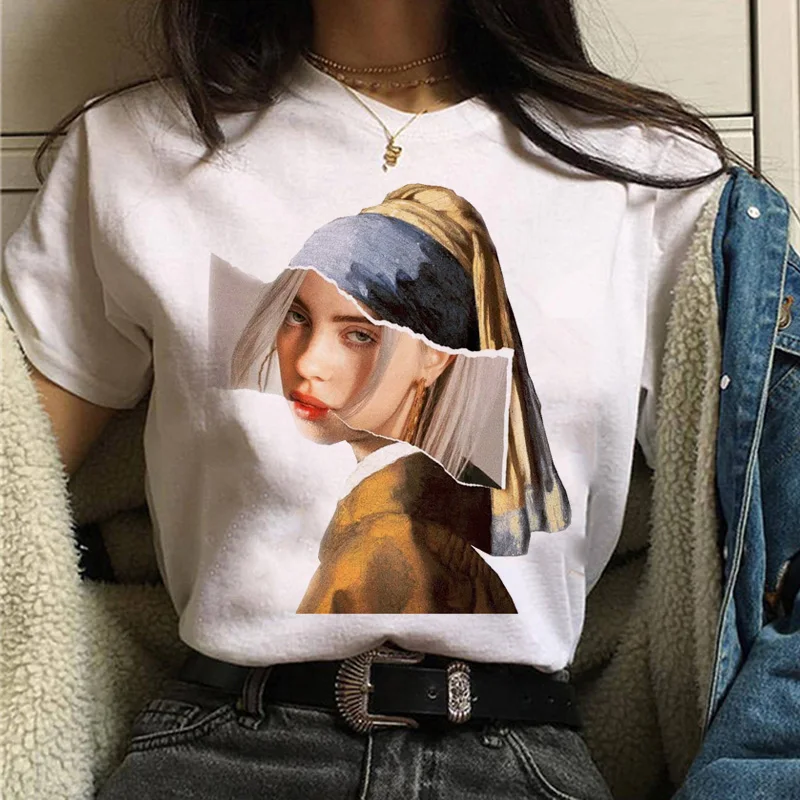 Женская футболка с принтом Billie Elilish, корейский стиль, Harajuku, футболка с коротким рукавом, I Am A Bad Guy, уличное платье для девочек, рубашка, футболка - Цвет: white-C312-21