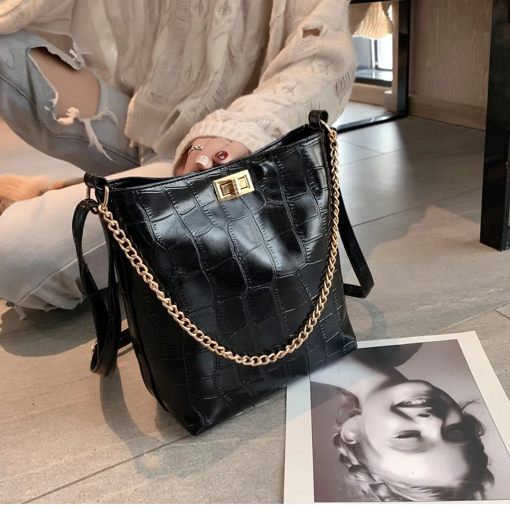 

Vintage leather Stone Pattern Crossbody Bags Women's 2019 New Stone Pattern Shoulder Bag Bucket Bag wild Messenger Bag#45