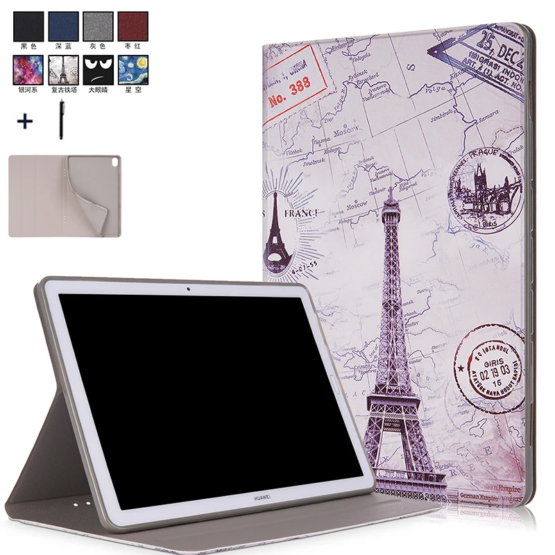 

Front Support Silicone Case Cover For Huawei Mediapad M6 10.8 2019 Smart Wake Sleep Flip PU Leather Capa Fundas+Stylus