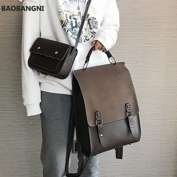 

Fashion Backpack Women 2pcs Set Backpacks PU Leather School Bag for Girls Casual Style A4 Paper Vintage Backpacks Shoulder Bags