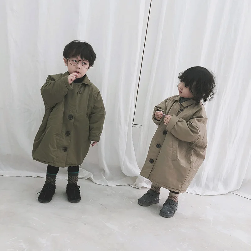 Детский пуховик; зимняя теплая куртка на подкладке из хлопка для мальчиков и девочек; пальто; Длинная стильная плотная Свободная верхняя одежда для детей