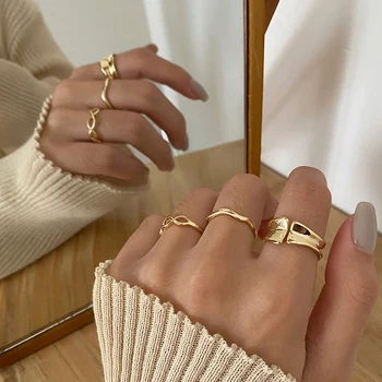 

MENGJIQIAO Hot Sale Fashion Punk Metal Geometric Knot Rings For Women Girls 3pcs/lot Knit Mid Finger Gold Color Rings Jewelry