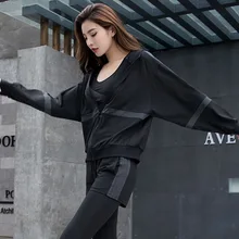 Новая стильная одежда для йоги и бега, Спортивная накидка с капюшоном и длинными рукавами, свободный женский костюм для фитнеса